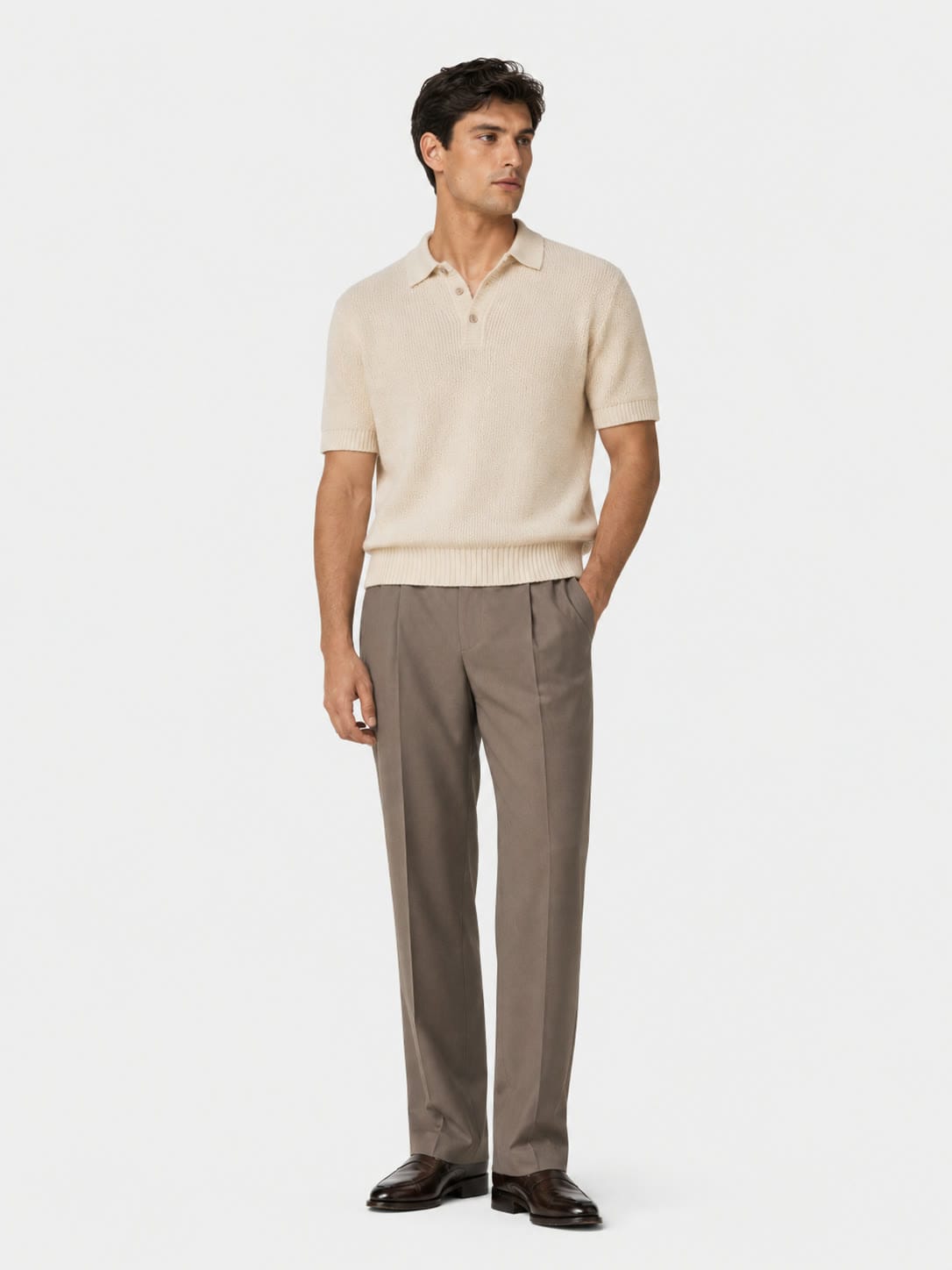 The Ribbed Polo in ecru, studio view