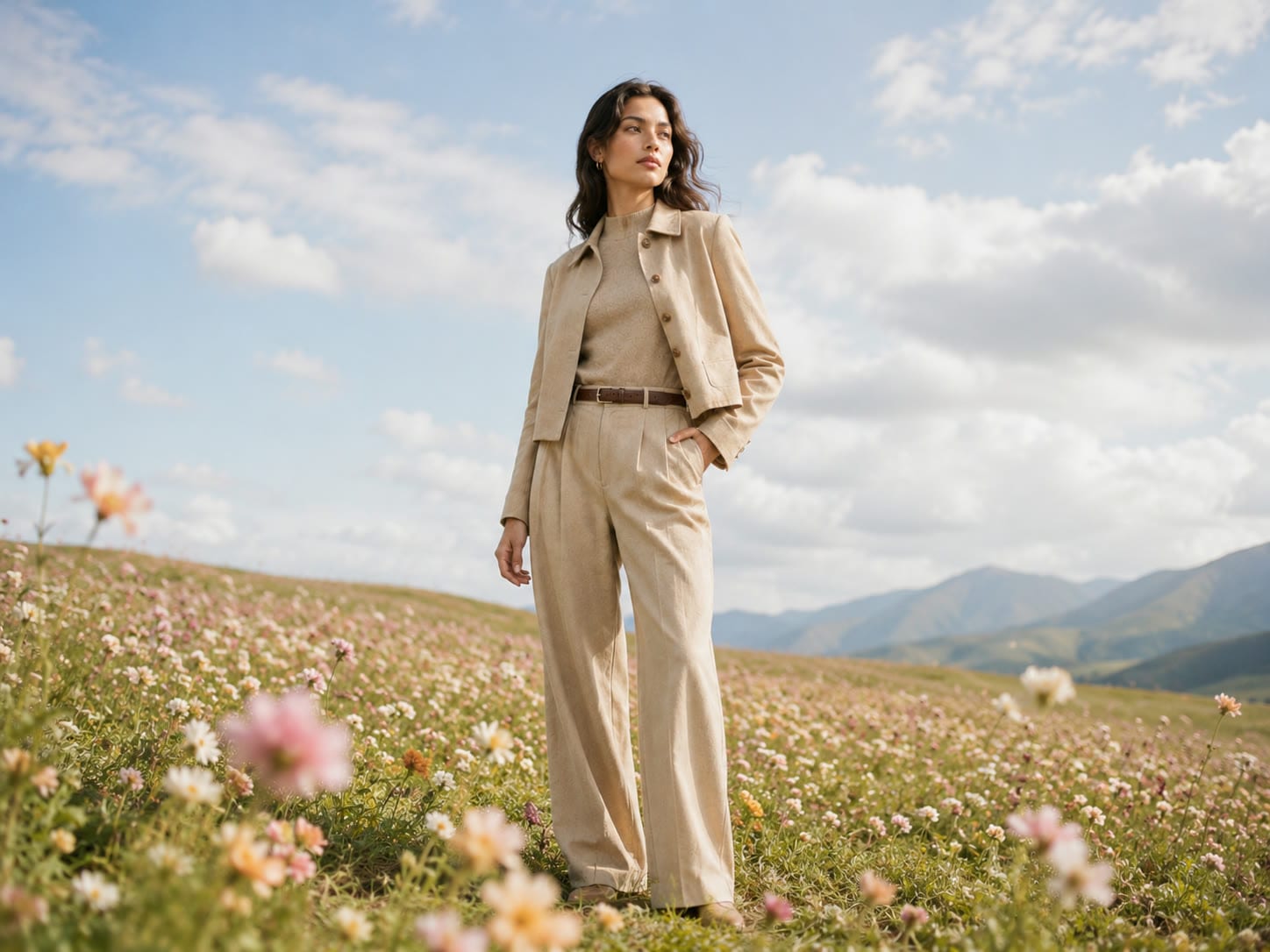 The Cropped Jacket in a wildflower meadow