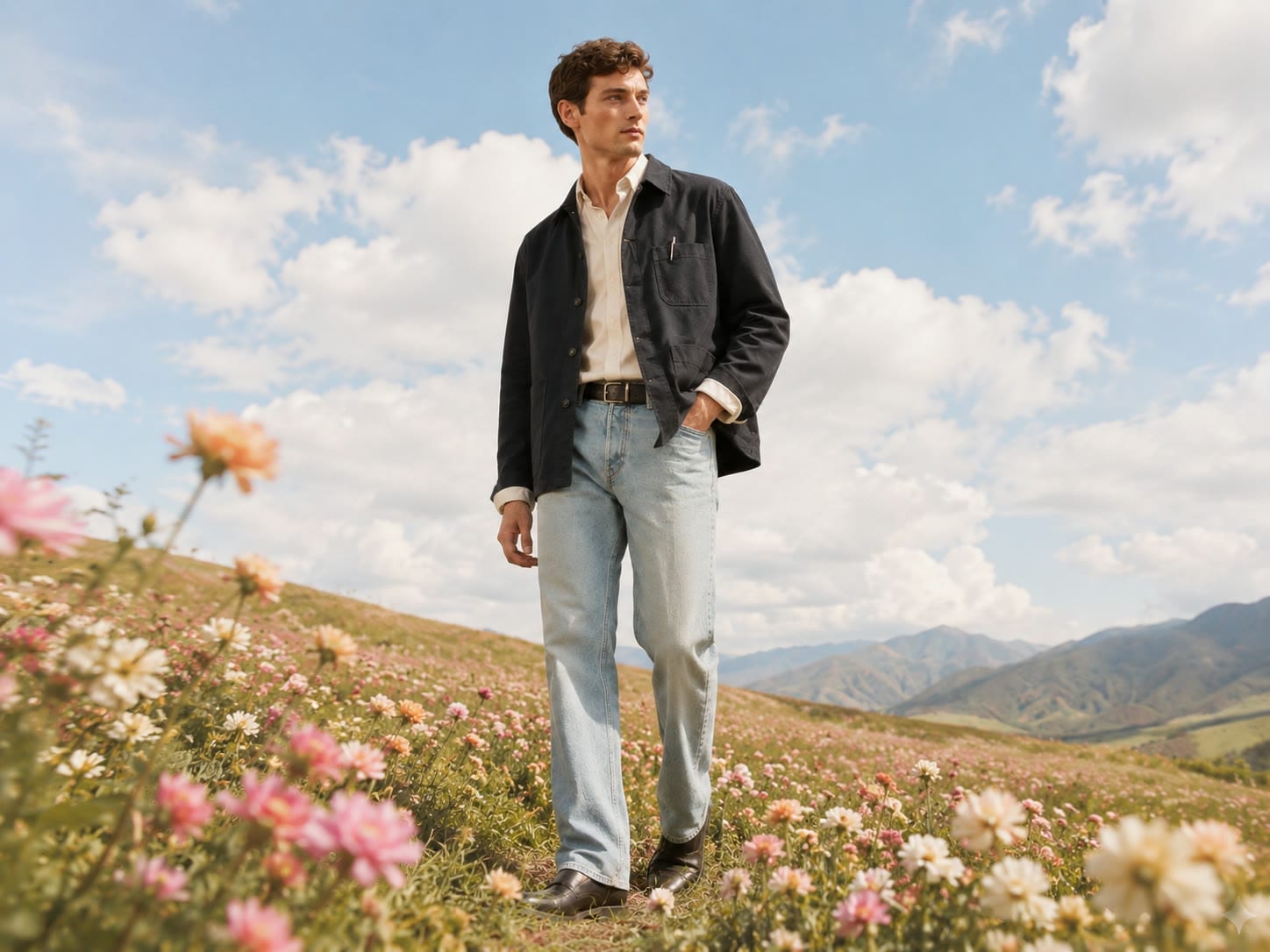 The Blouson in a wildflower field