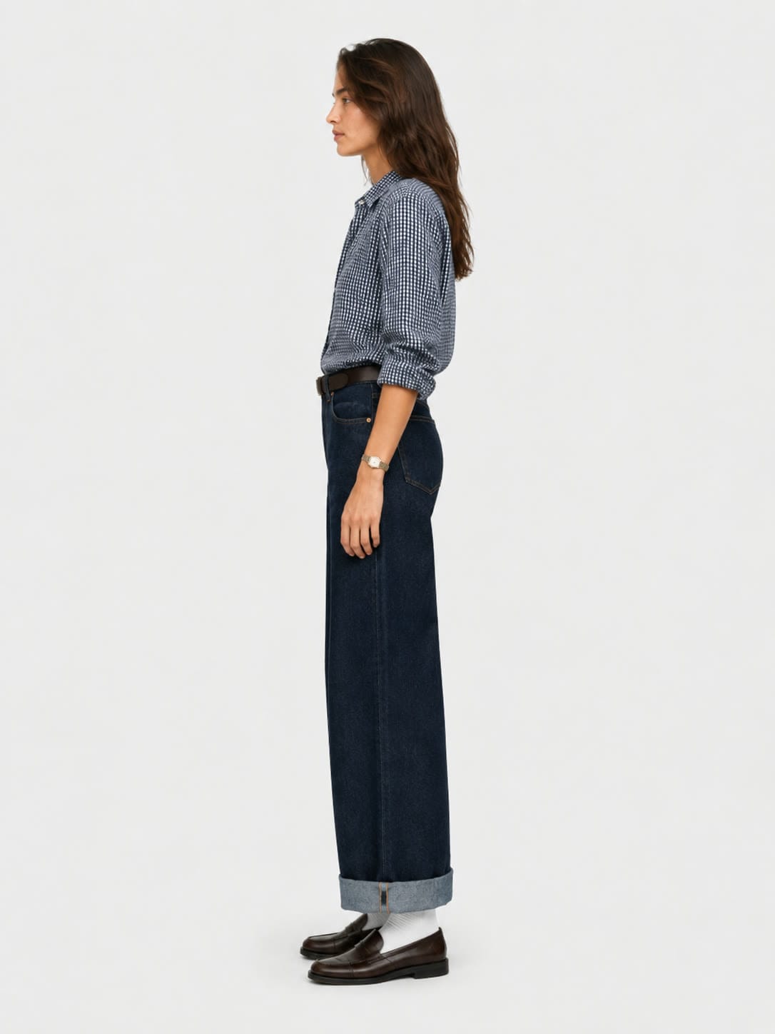 The Wide-Leg Jean with a deep turn-up, studio view